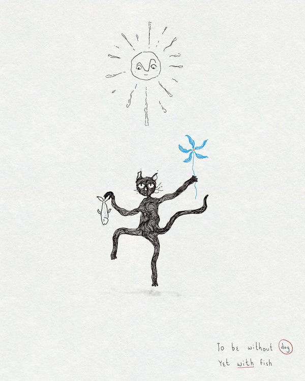 Dancing Cat with Fish and Pinwheel