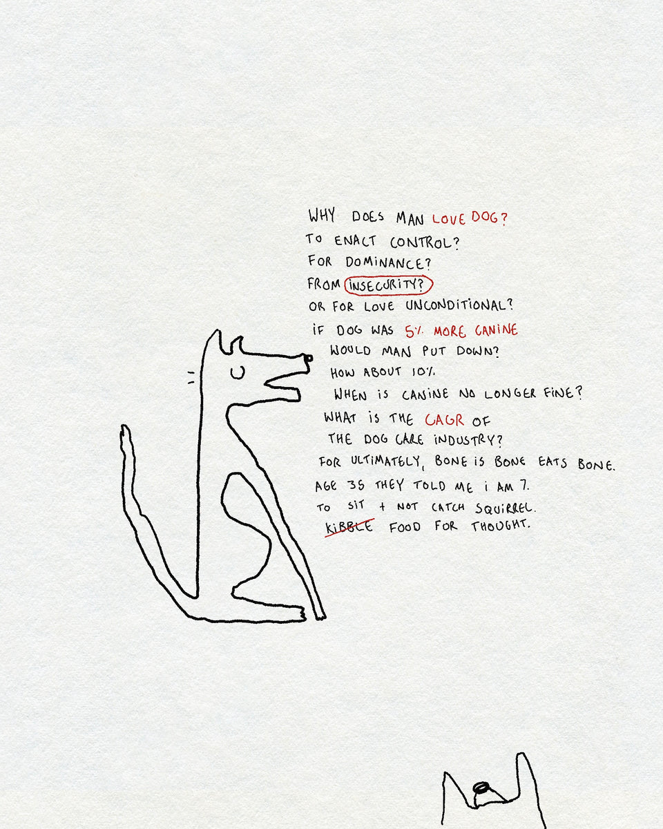 Line drawing of a dog with a handwritten poem, tattoo design by Eli Inking