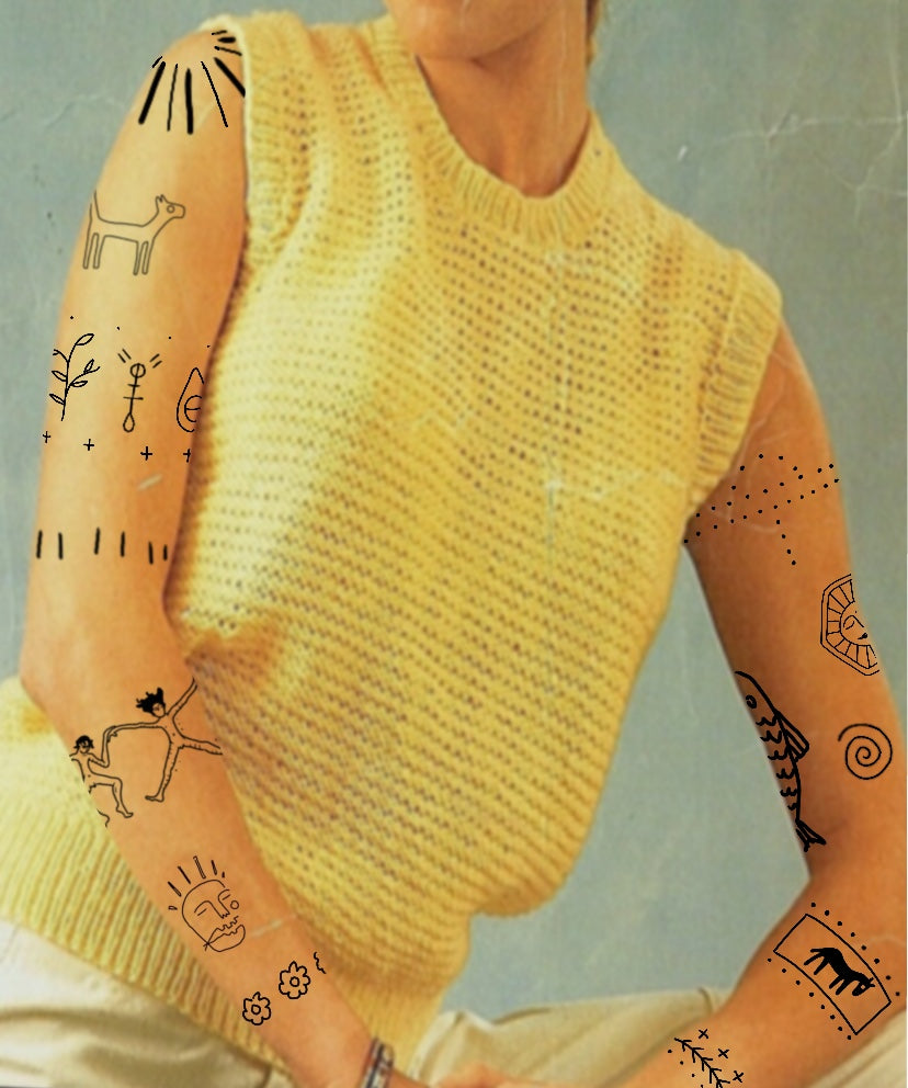 Placement examples for tattoos by Eli inking including a forearm wrap around of people dancing, abstract symbol tattoos on the upper arm, an abstract sunshine on the shoulder, flower tattoos on the wrist and other ignorant style flash