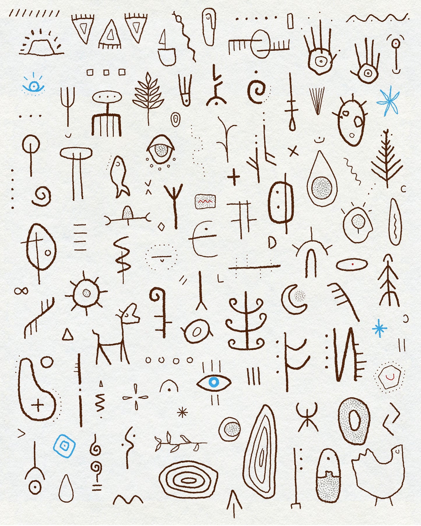 Multiple small abstract paleolithic cave painting inspired symbols and motifs tattoo flash by Eli Inking