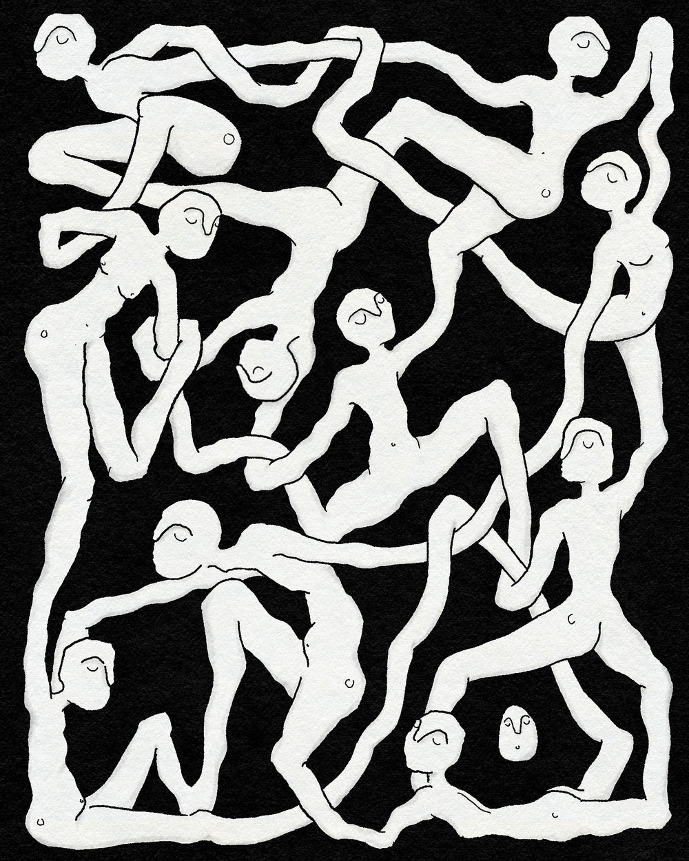 Weird spiritual tattoo flash design of fluid people connected by Eli inking