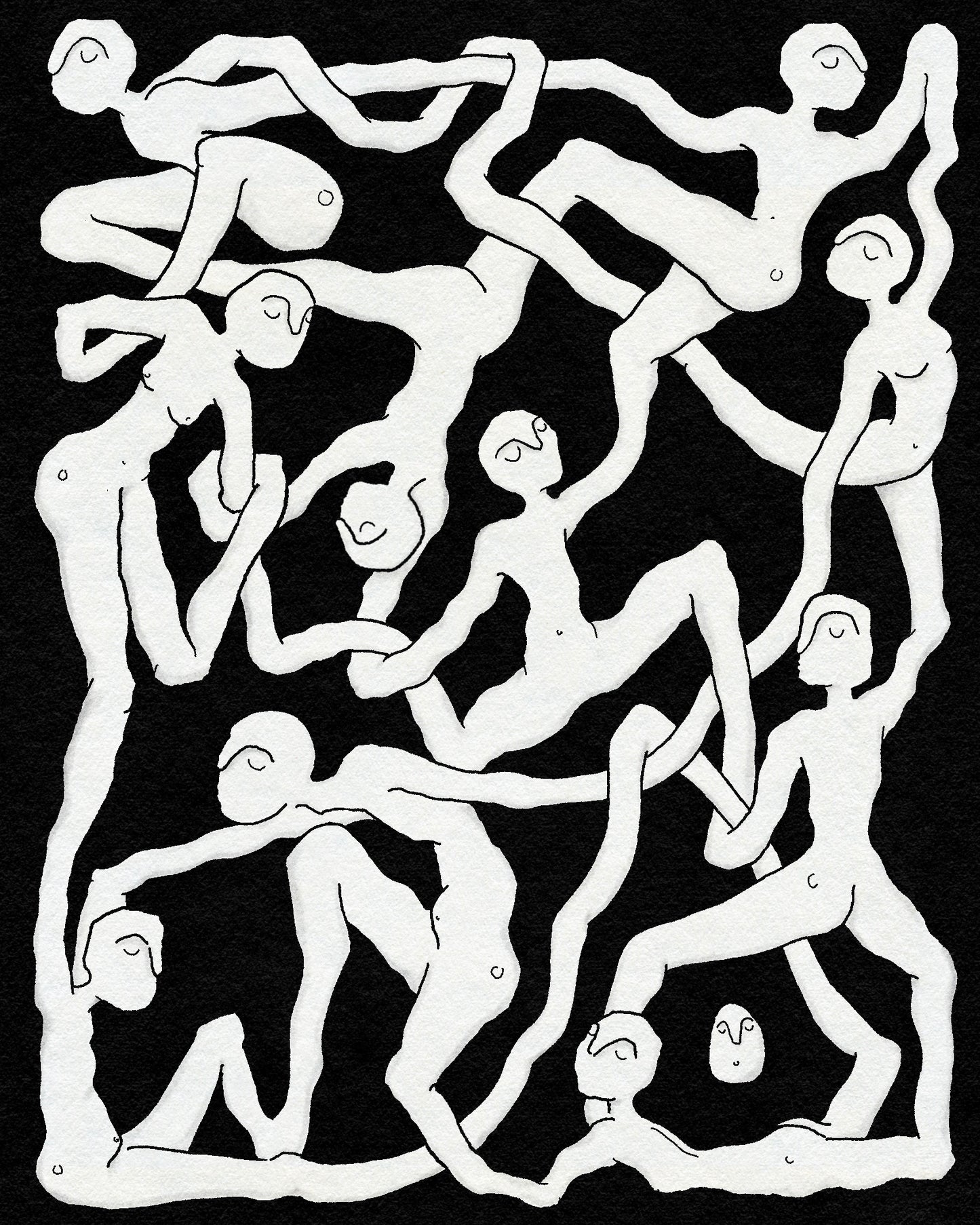 Weird spiritual tattoo flash design of fluid people connected by Eli inking