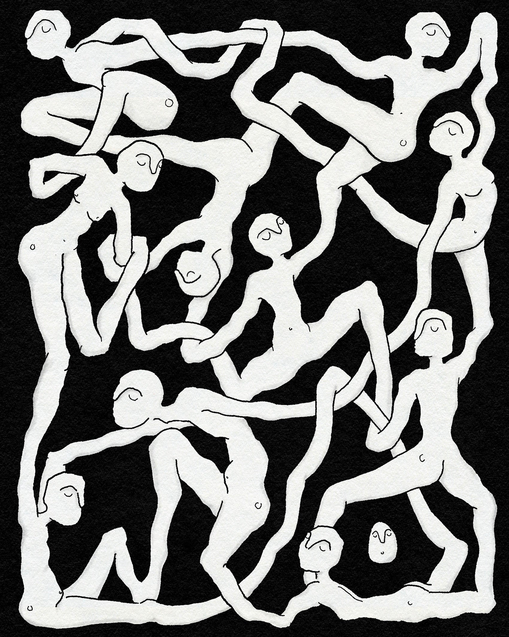 Weird spiritual tattoo flash design of fluid people connected by Eli inking