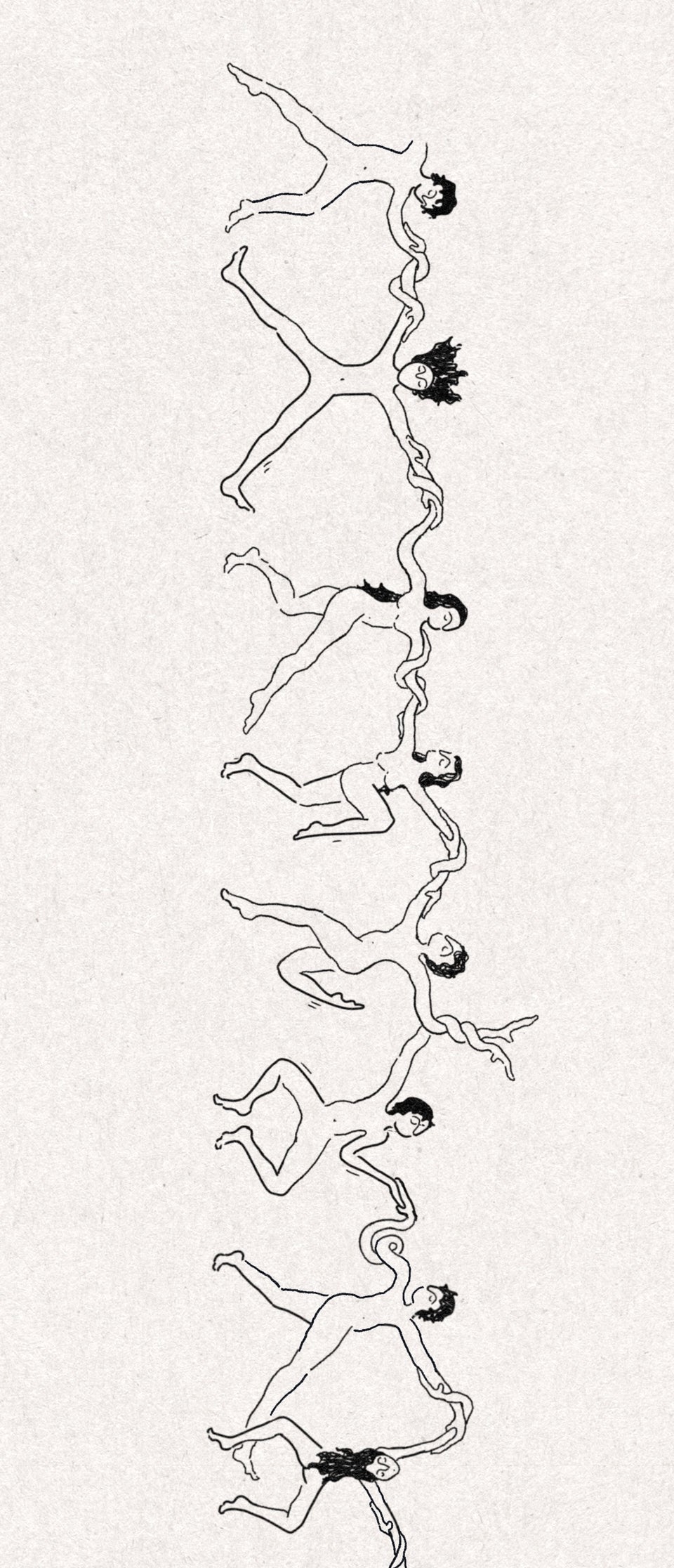 Part of the long dancing figures tattoo design shown on its side